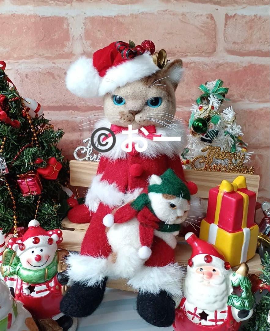 羊毛フェルト★猫　クリスマス　サンタクロース