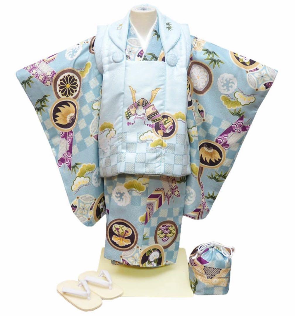 1点のみ　在庫処分特価　七五三 着物 3歳 男の子 被布セット 花うさぎ 兜柄