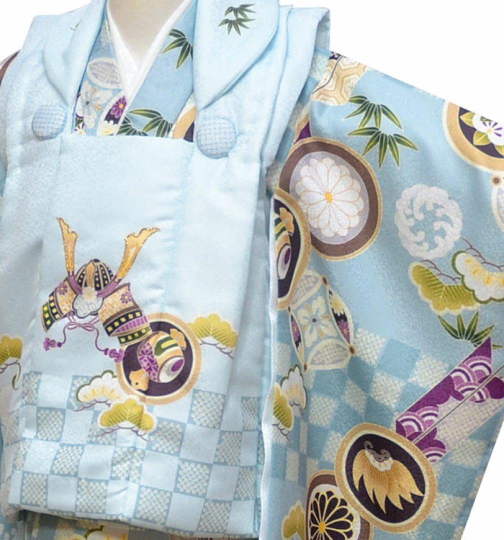1点のみ　在庫処分特価　七五三 着物 3歳 男の子 被布セット 花うさぎ 兜柄