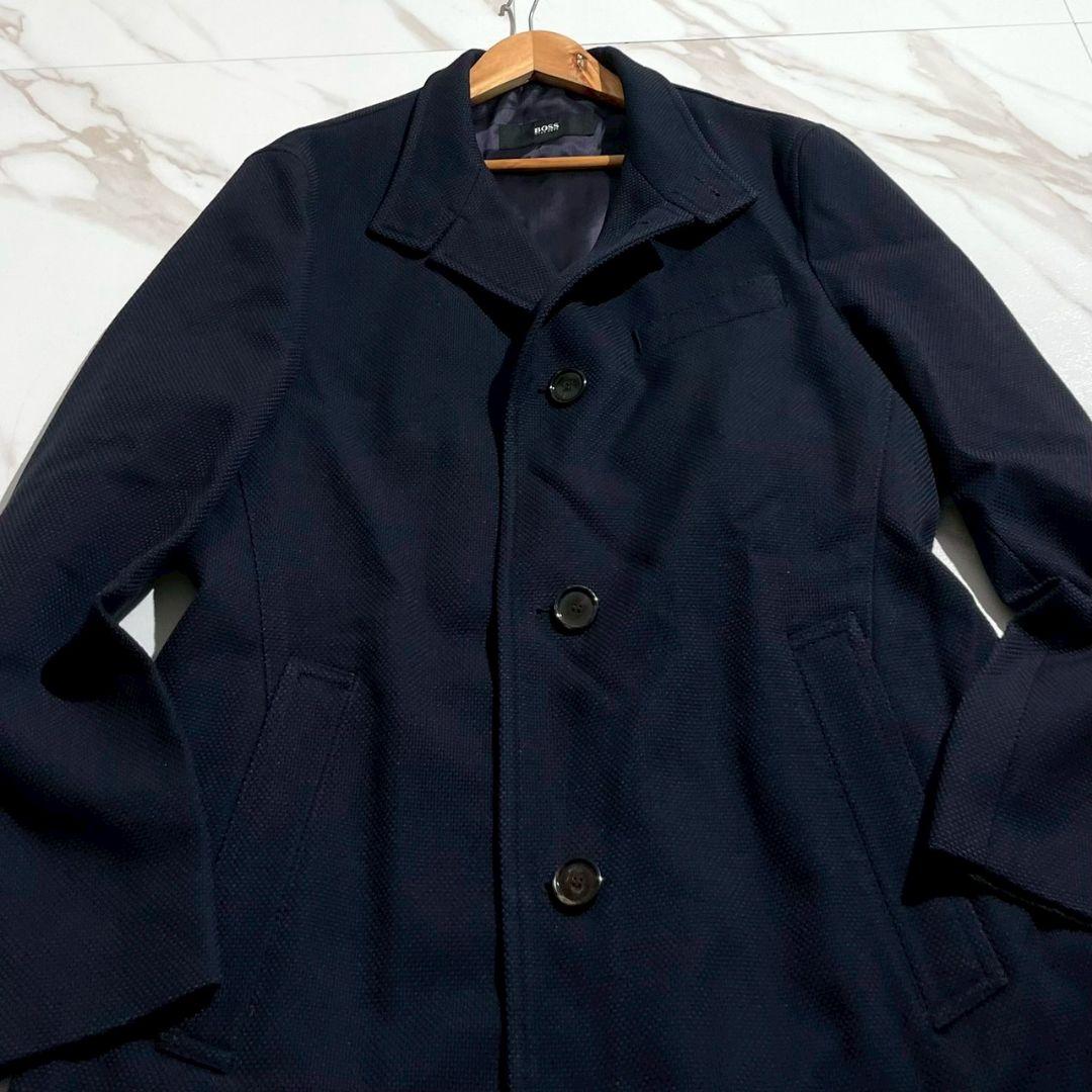 HUGO BOSS チェスターコート ロゴワッペン ネイビー マルゾット生地