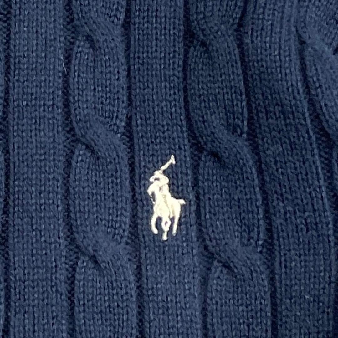 美品　ラルフローレン ケーブルニット ジップアップ ニット 白ポニー　ネイビー
