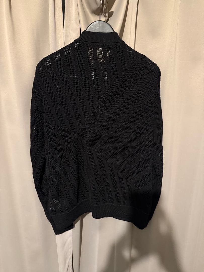 トップス YOKE COTTON MESH STRIPE ZIP-UP CARDIGAN
