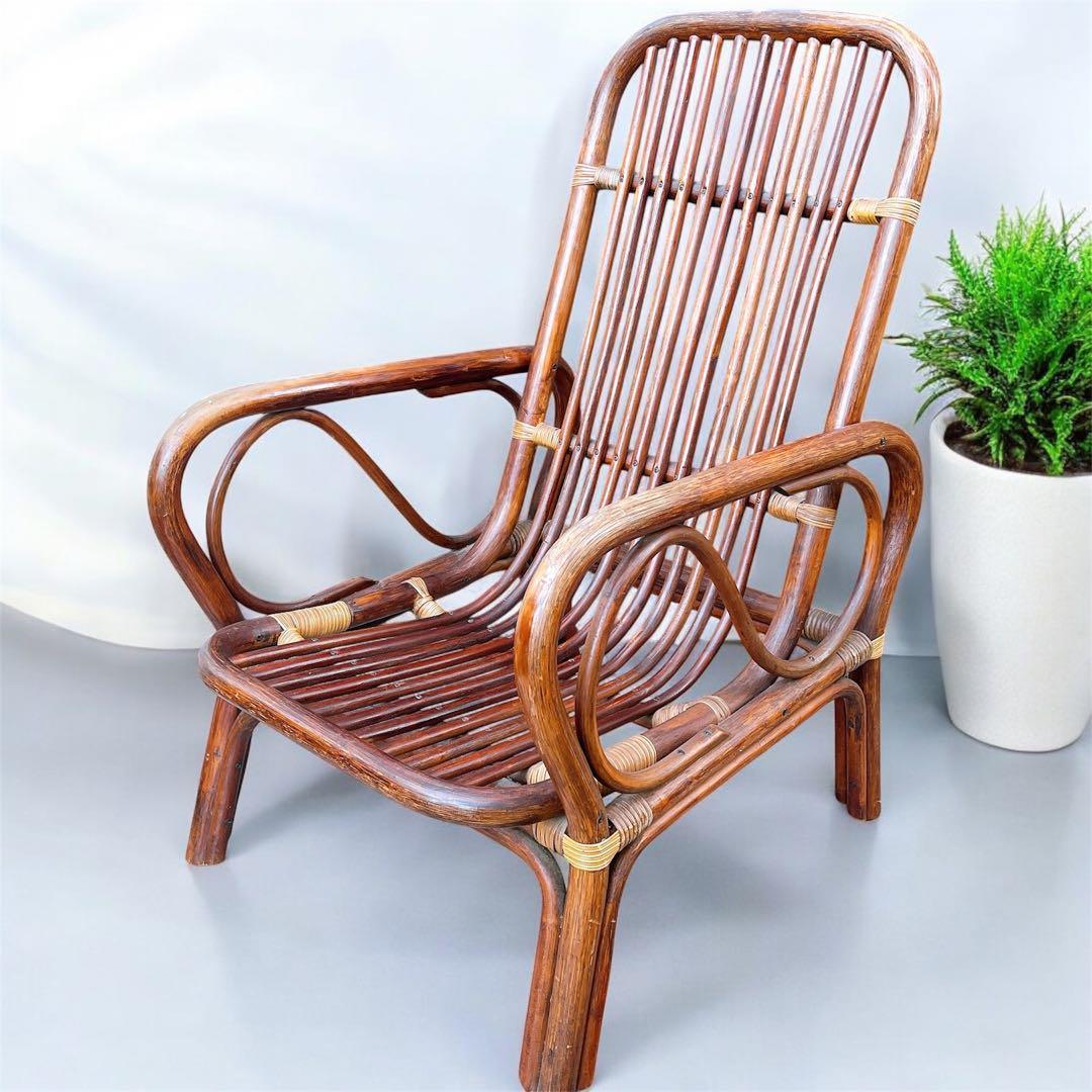 ラタン　藤　ヴィンテージ　チェア　昭和　レトロ　肘付き