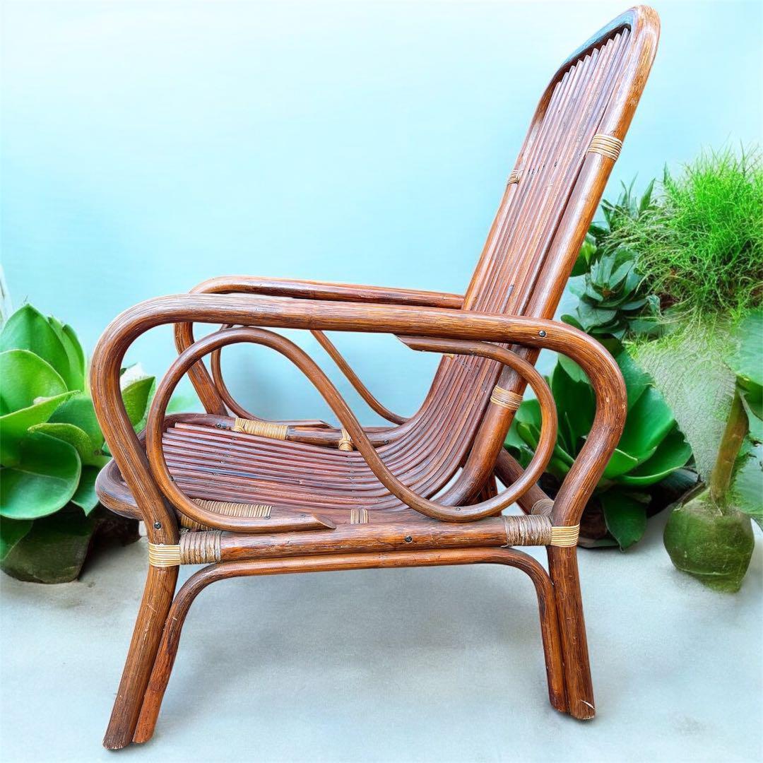 ラタン　藤　ヴィンテージ　チェア　昭和　レトロ　肘付き