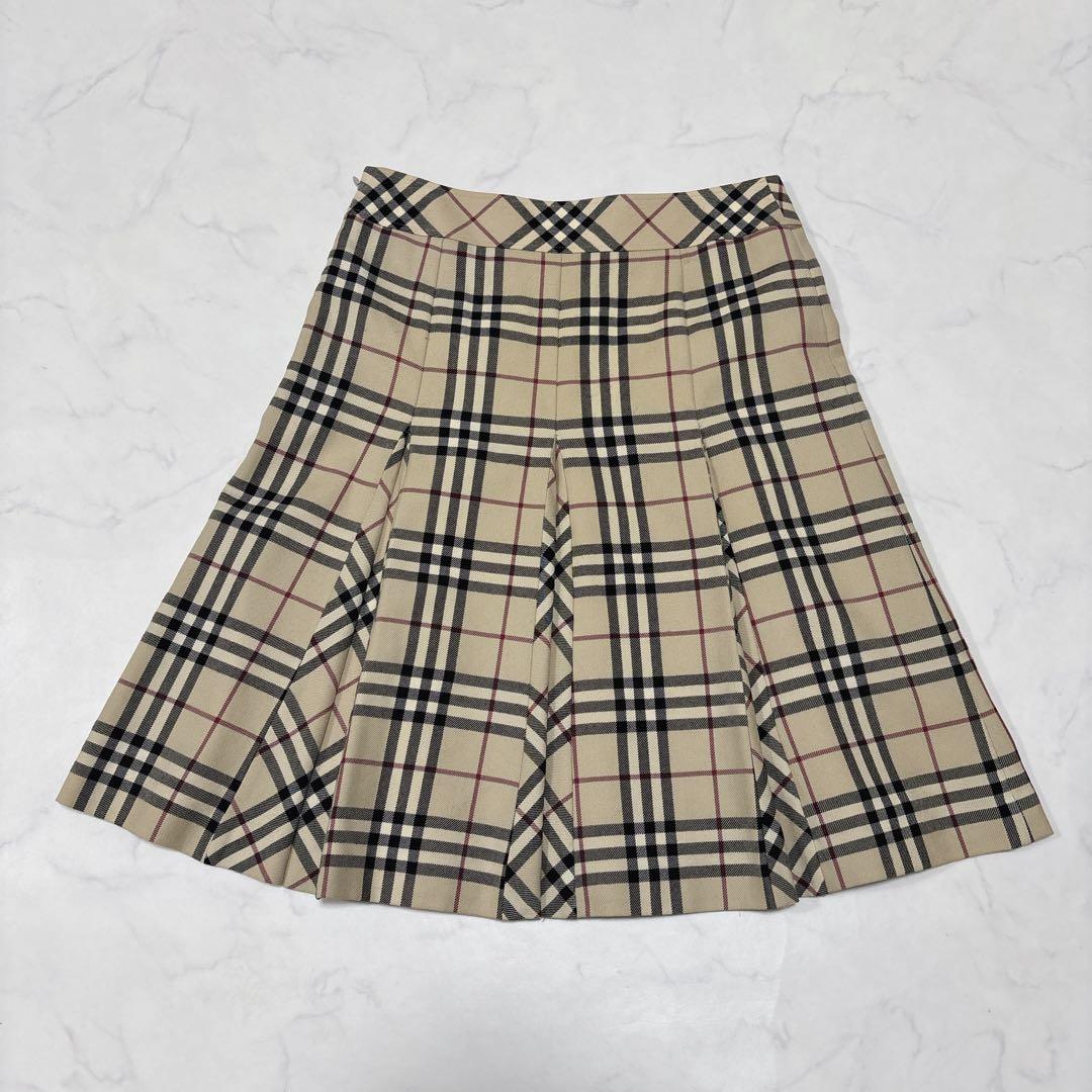 バーバリーロンドン ウール100% ノバチェックプリーツスカート 40 ひざ丈