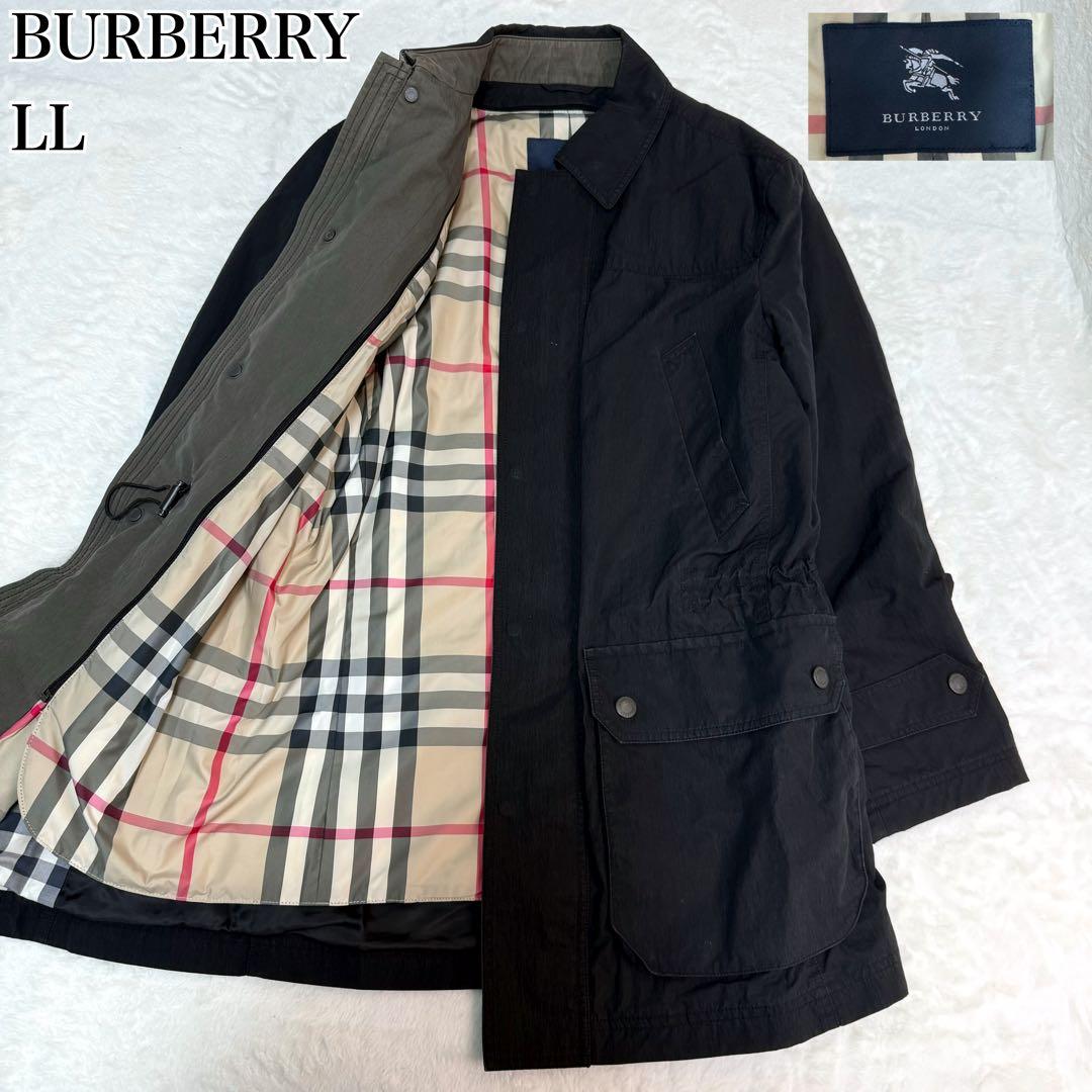 美品✨バーバリー　ステンカラーコート　ノバチェック　ブラック　XLサイズ