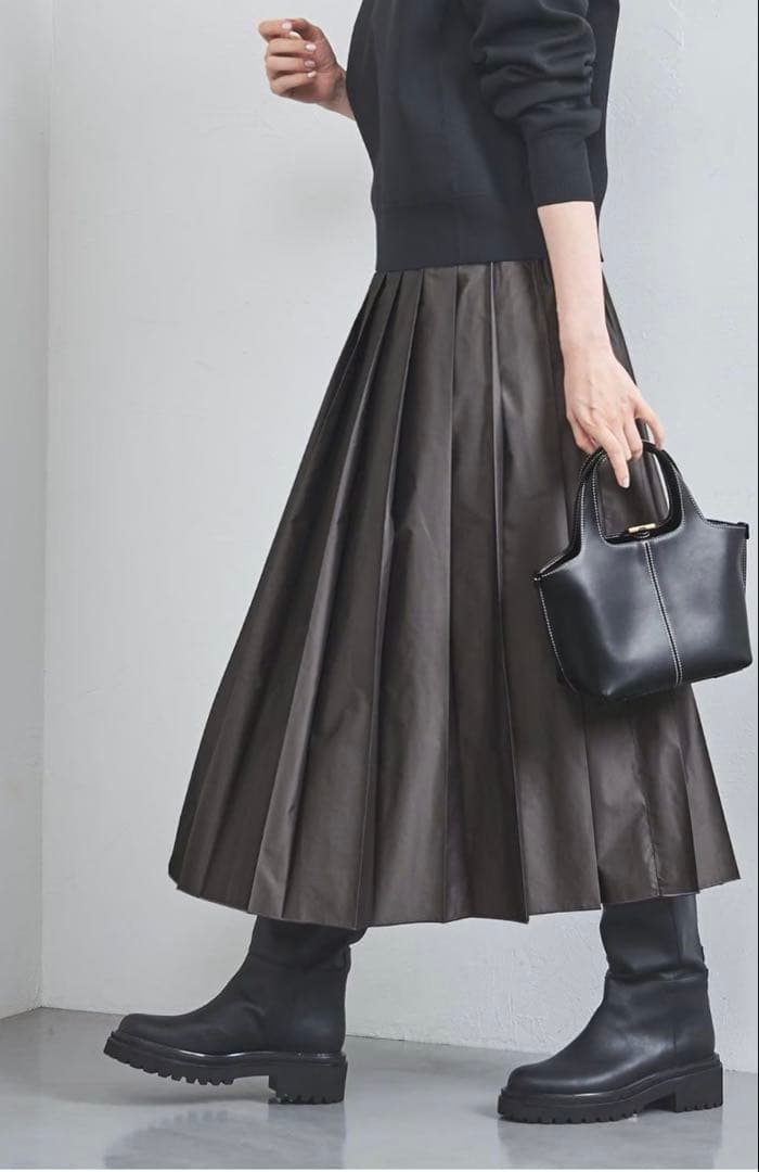 UNITED ARROWS シャブレータフタ プリーツスカート ダークグレイ M