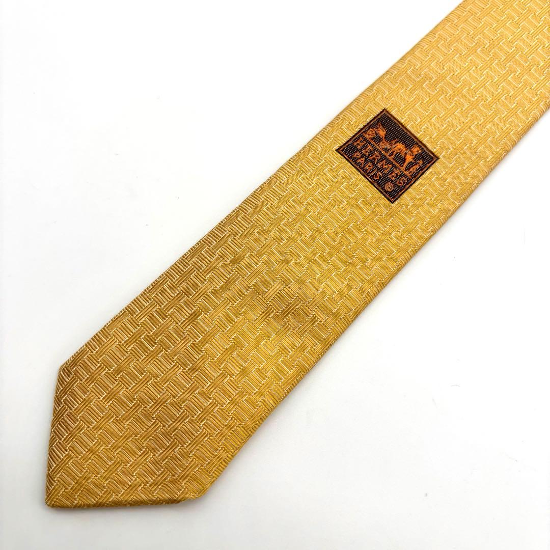 極美品✨未使用級✨ HERMES ネクタイ 刺繍 H総柄 ファソネ 黄色