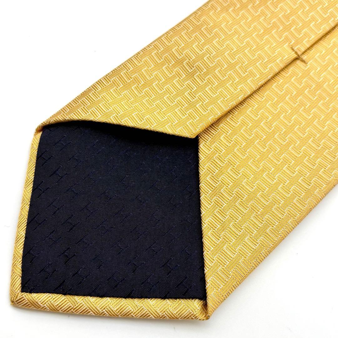 極美品✨未使用級✨ HERMES ネクタイ 刺繍 H総柄 ファソネ 黄色