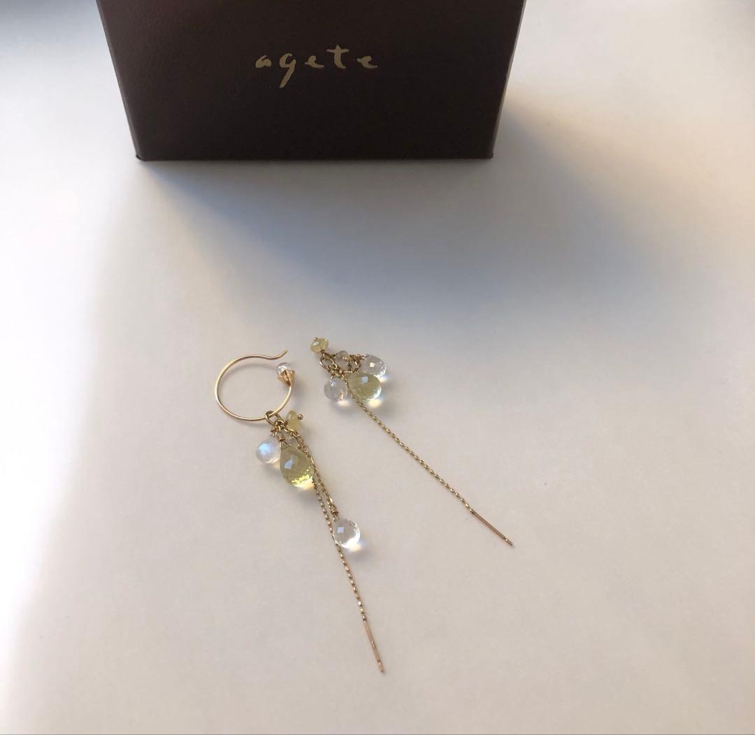 アガットagete k10天然石ピアス　アメリカン ピアス　10金