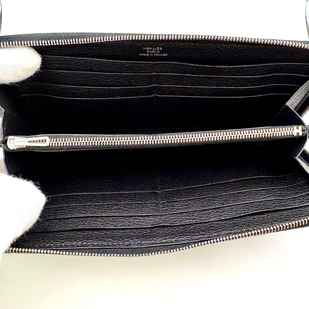 HERMES エルメス アザップロング ブラック シェブルミゾル　オールレザー