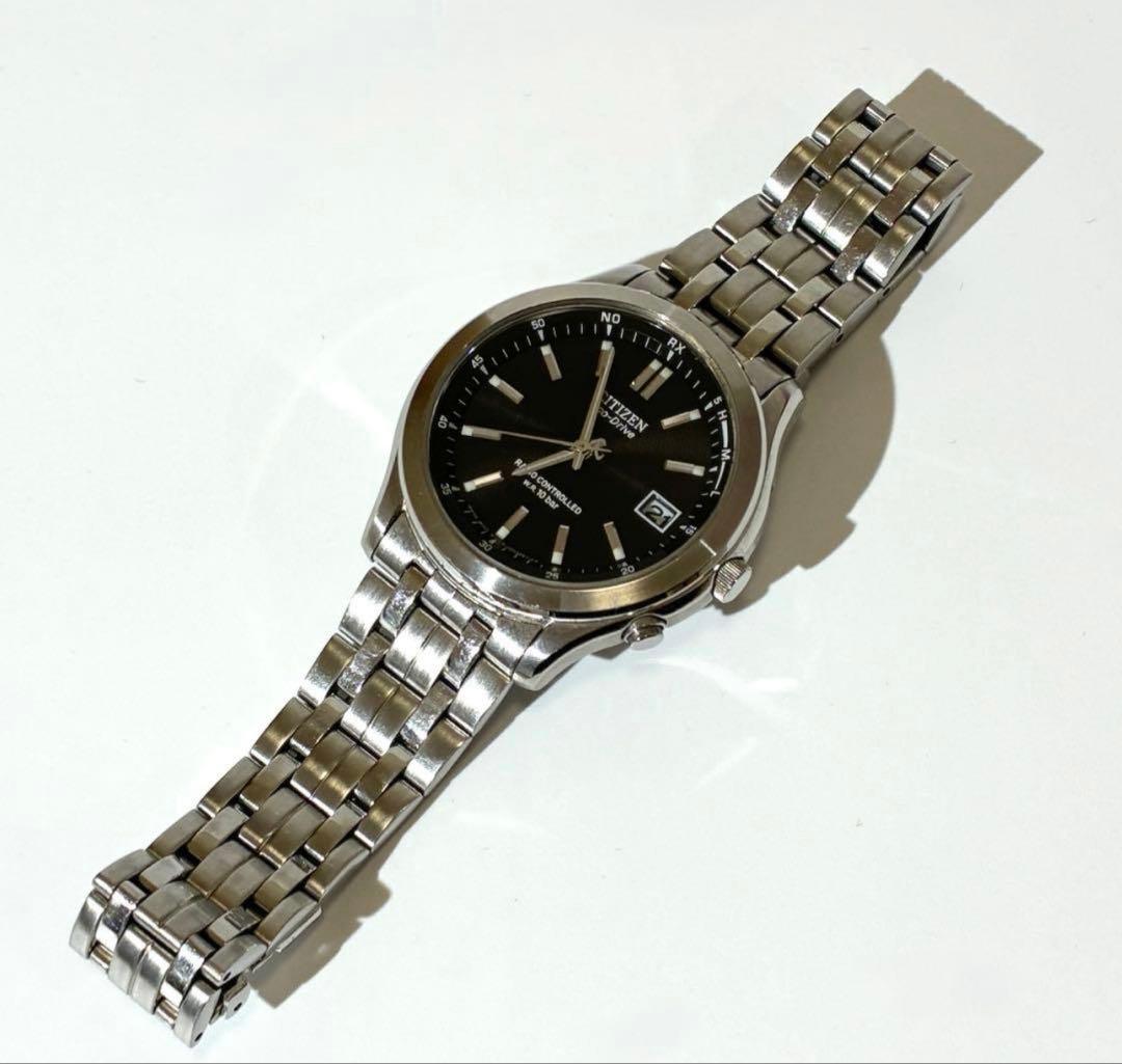 美品★ CITIZEN ECO-DRIVE ソーラー電波 腕時計 黒文字盤