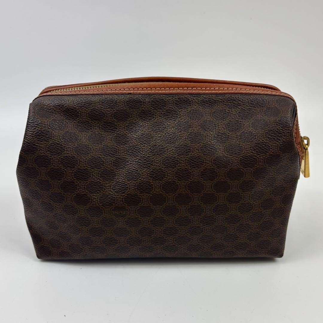 【美品✨】CELINE セリーヌ　ポーチ　マカダム柄　PVC×レザー　ブラウン