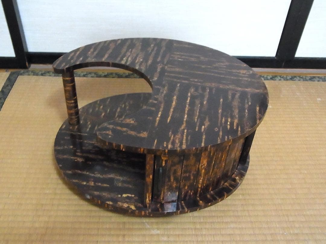 展示品　未使用　樺細工　ポット台　煎茶道具置き　蛇腹戸