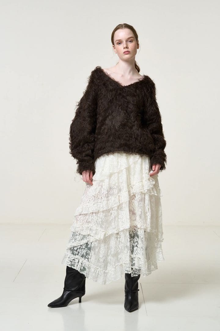 【美品】THE TOE Pigalle shaggy Vneck knit