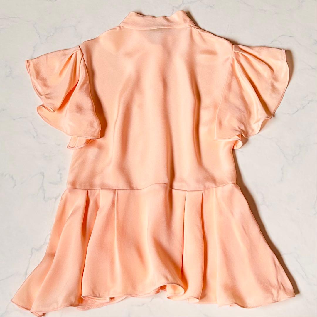 極美品☆ドゥロワー フリル リボン ブラウス サーモンピンク 38 M とろみ