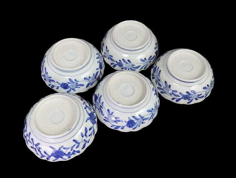 古伊万里　色絵 窓絵　藤に蝶　菊の図　膾皿　５客　C202AS-CWv
