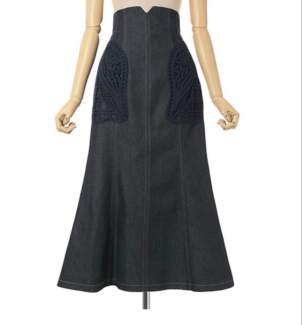新品タグマメCord Embroidery Detail Denim Skirt