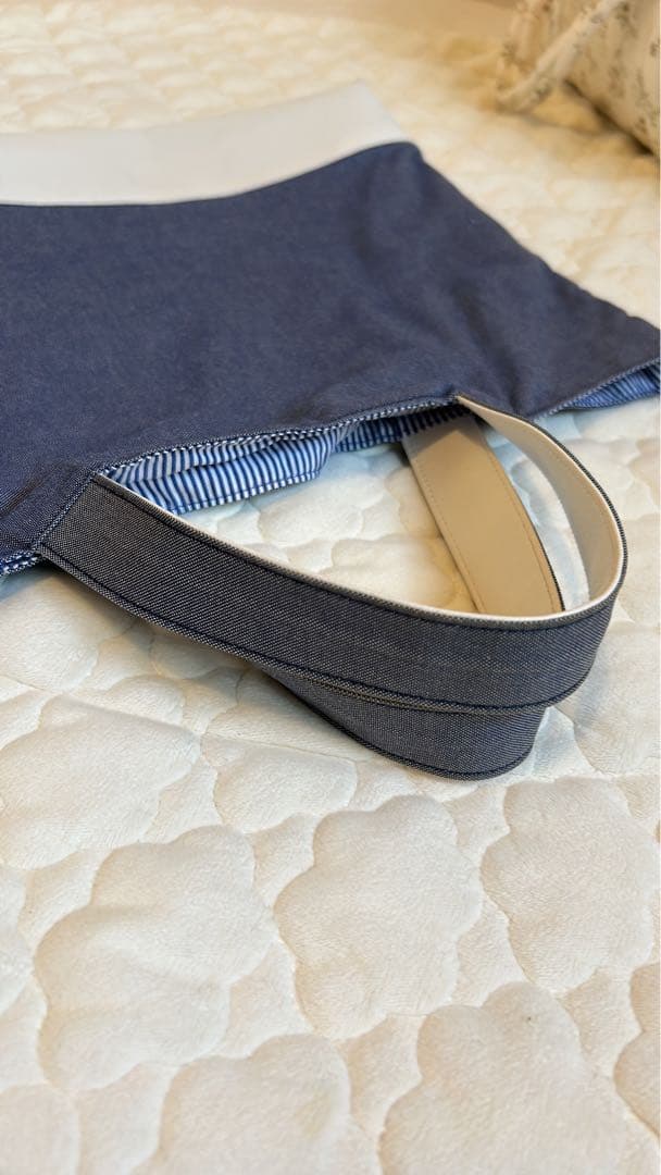 ファミリア 神戸本店限定 マチ付きデニムバッグ 70周年 青デニム