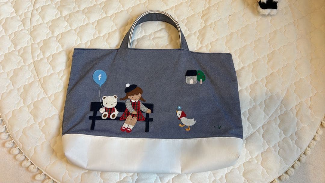 ファミリア 神戸本店限定 マチ付きデニムバッグ 70周年 青デニム