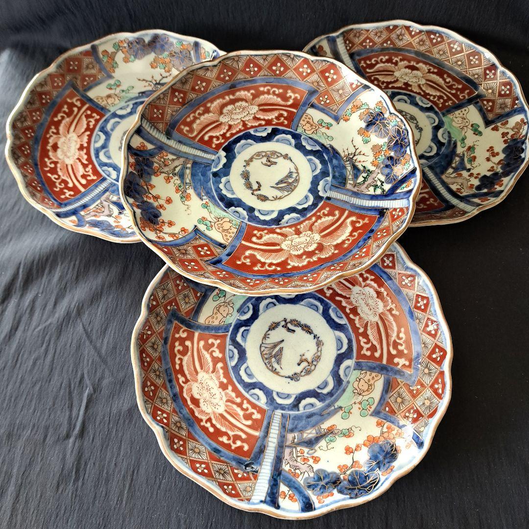 「華やかな食卓！ 金彩古伊万里皿(直径21cm)」富貴長春皿2客セット 骨董アン