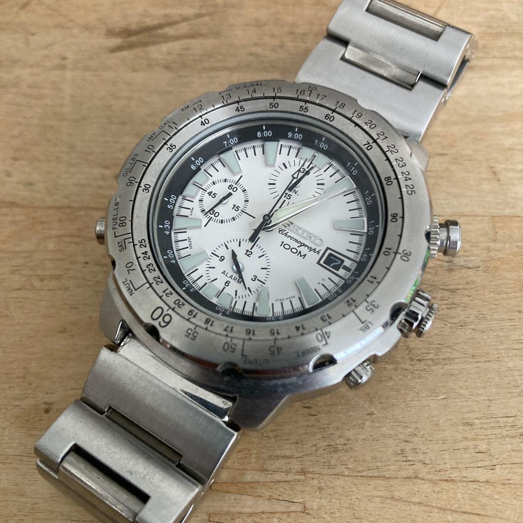 希少品　SEIKO セイコー クロノグラフ100m 白文字盤　7T32-6N10