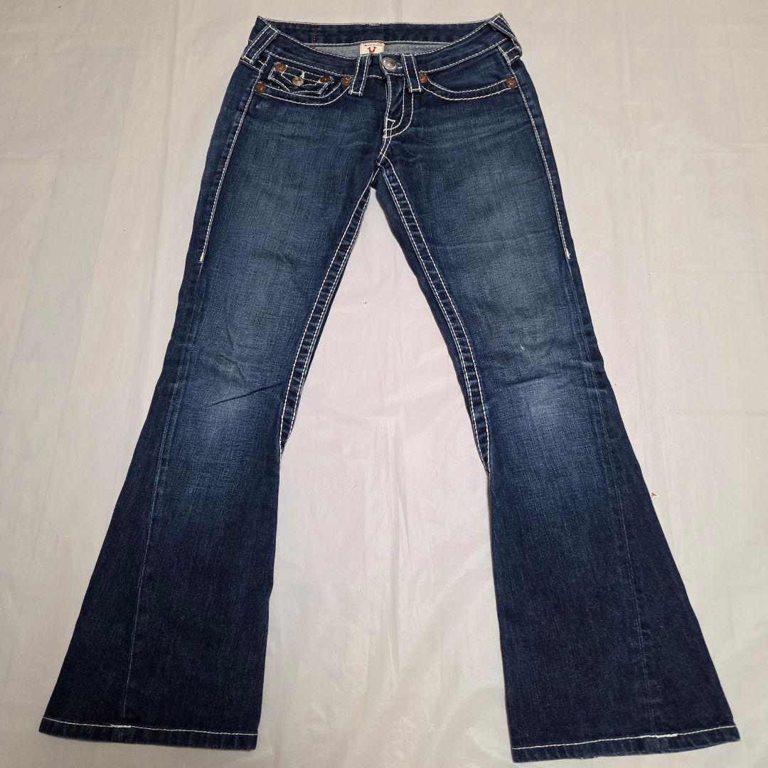 極美品TRUE RELIGIONブーツカット・フレアデニム・ダークブルーW25