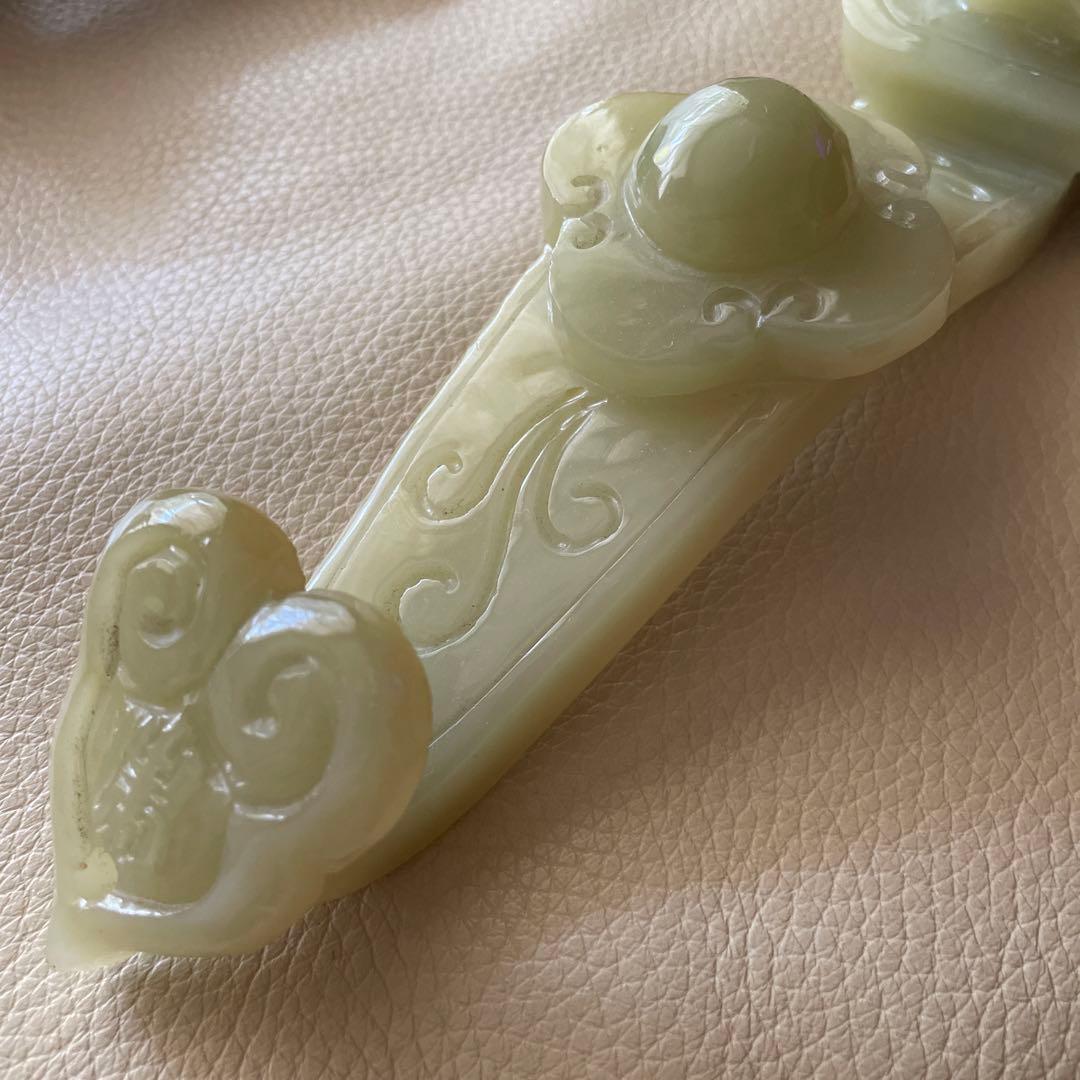 中国　玉石　龍神　如意　飾り台付き