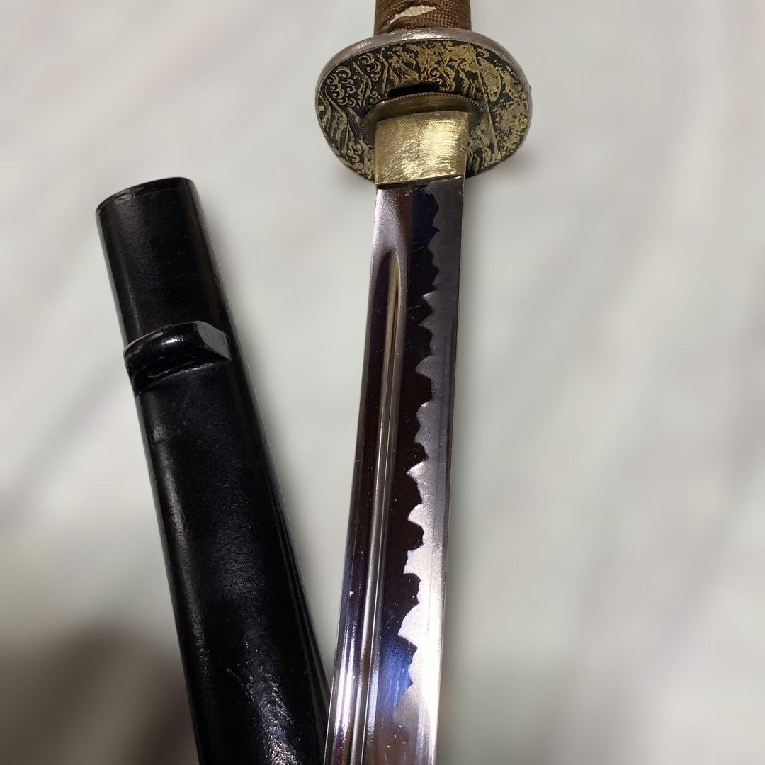 模造刀(居合刀)下緒無し 茶柄 鶴と波絵角丸鍔