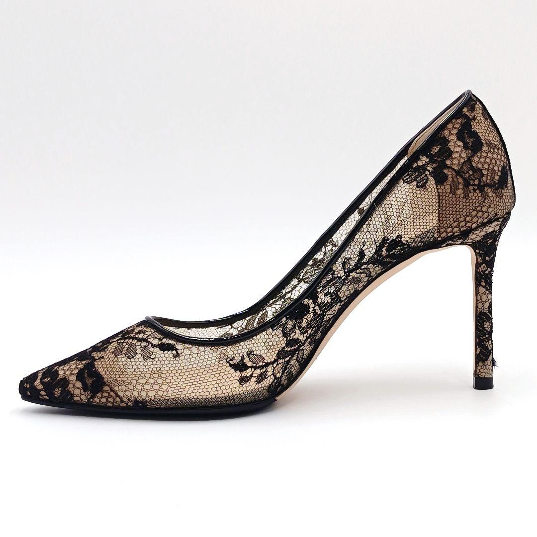 【美品】ジミーチュウ レース ハイヒール ロミー 38 黒 Jimmy Choo