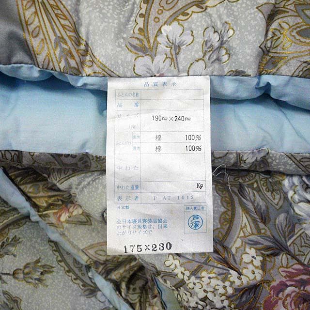 寝具 掛敷布団 シングル 花柄 和式 昔ながら グレー ブルー (T07)