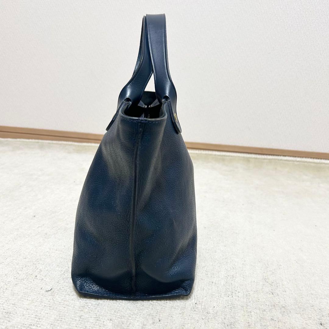 美品　イルビゾンテ　レザートートバッグ　ロイヤルブルー　シボ革　刻印　本革　青