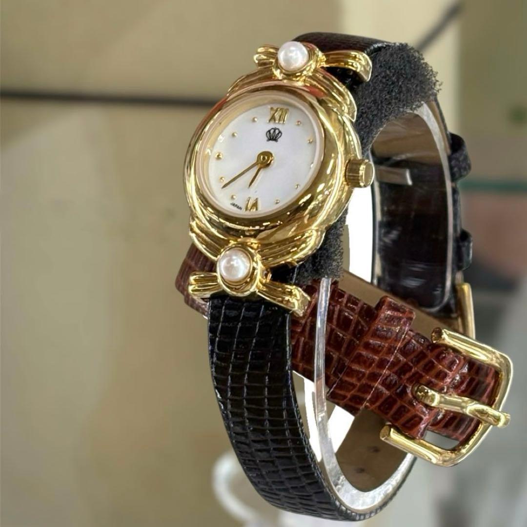 MIKIMOTO パール ウォッチ 腕時計 GP 革ベルト シェル文字盤