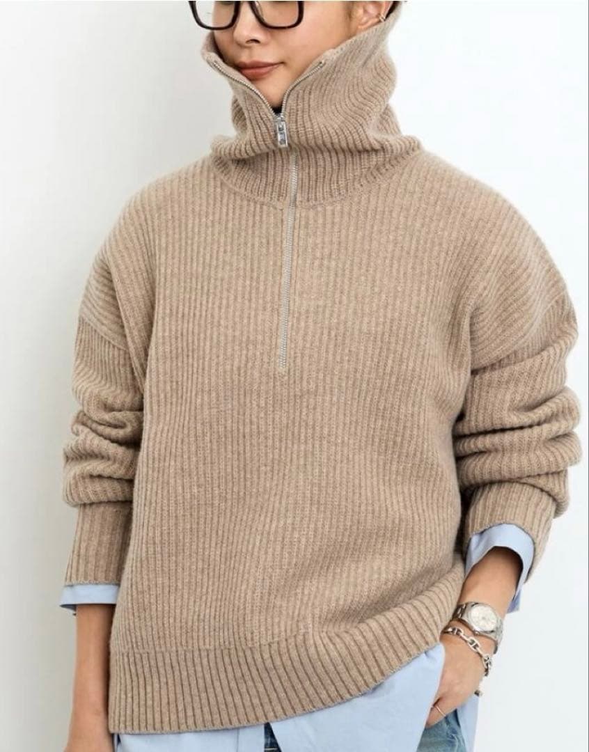 〓RIE様〓【Filipa K】HARF ZIP RIBBED WOOL KNI