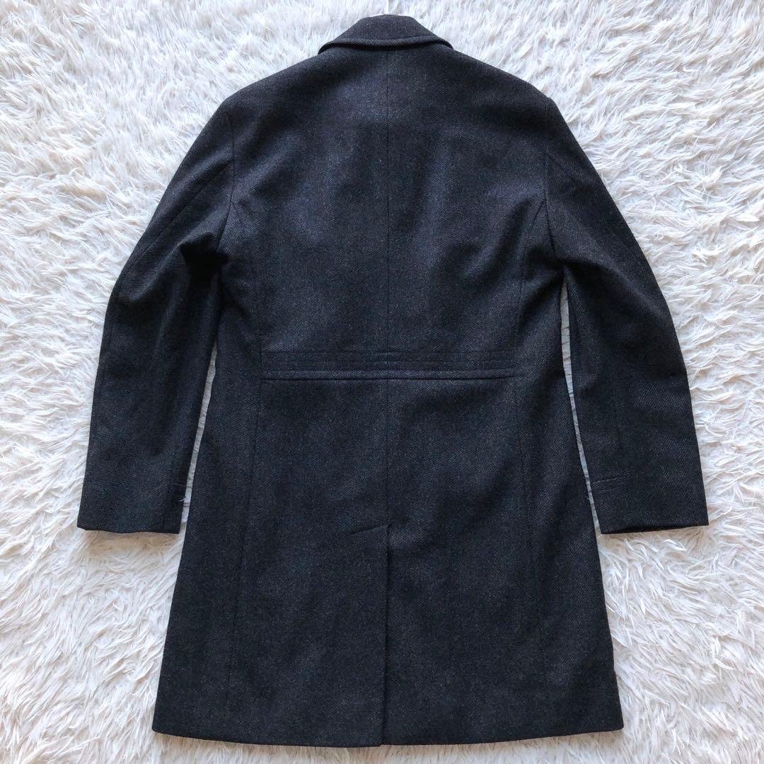 【美品 カシミヤウール】ヒューゴボス　ステンカラーコート　チャコール　大谷翔平