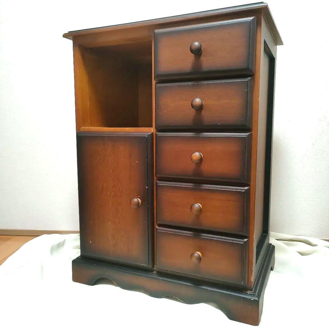 【レトロヴィンテージ】木製チェスト キャビネット 電話台 収納棚 シャドー塗装