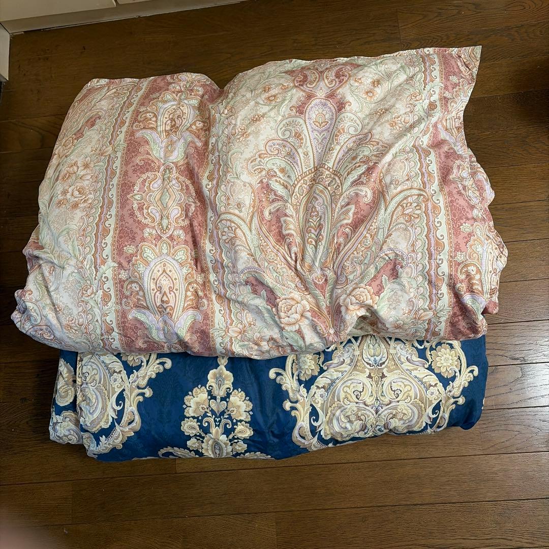 薄手　ダウン掛け布団 150cm x 210cm ピンクと青　カバー2枚付き