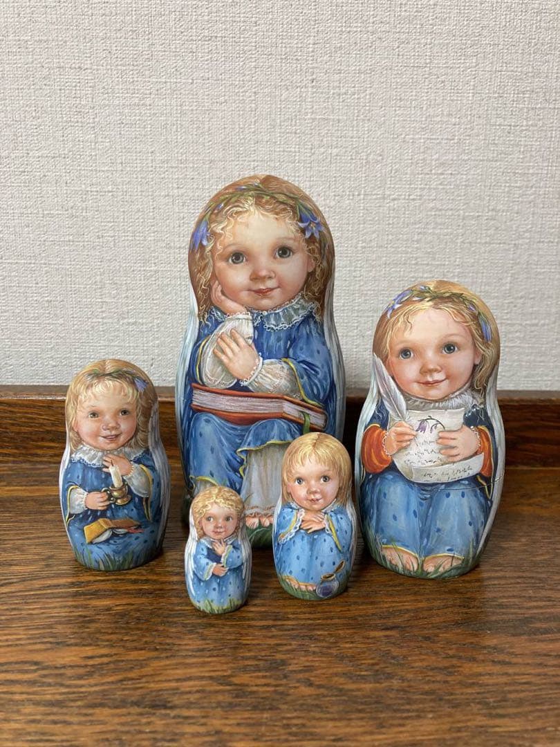 ロシア雑貨☆天使マトリョーシカ(5P)『詩的な天使』バルスコワ作 リダ工房