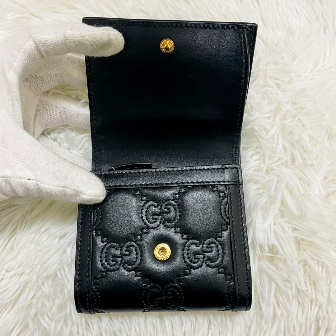 未使用級✨付属完備✨GUCCI 二つ折り財布 GG マーモント マトラッセ 黒