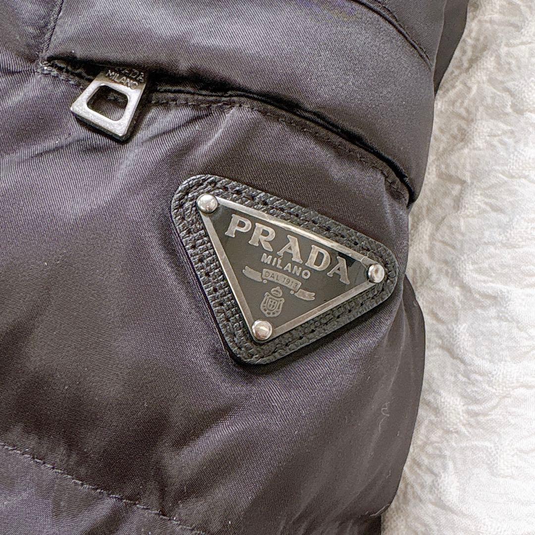 美品✨PRADA高級 ブルーフォックスファー　三角ロゴ　ベルト付き　ダウンコート