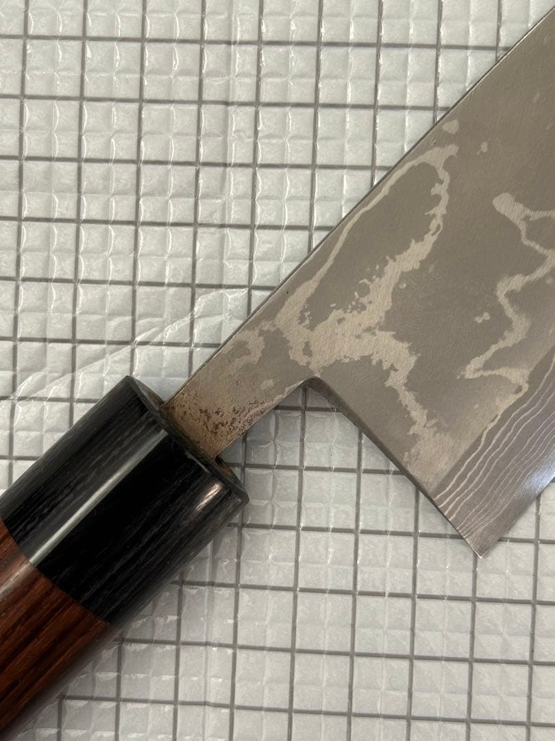 包丁 出刃 ダマスカス 安来鋼青紙２号 180mm 紫檀シノギ柄 ⑤