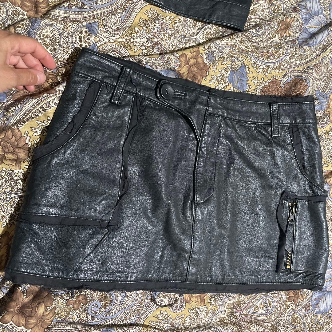 豚本皮　美品　b・r・u・s・h ブラックレザー　セットアップ