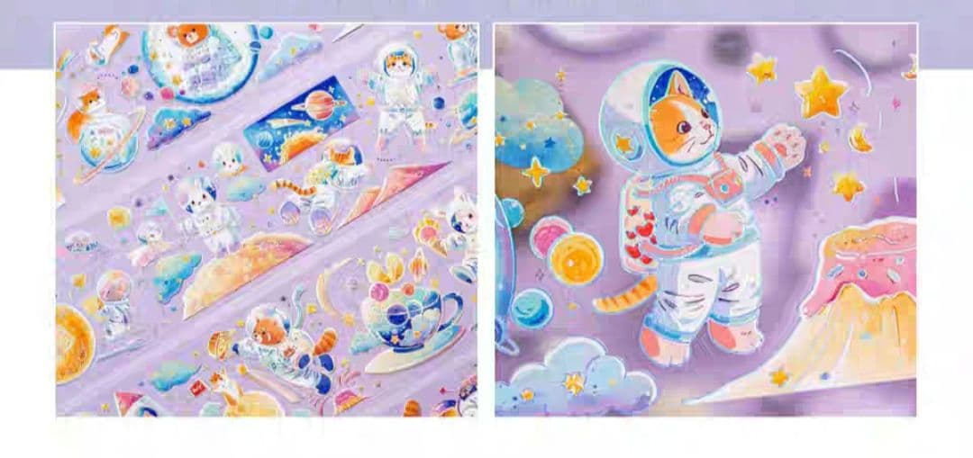 巻売 480★ 海外 マスキングテープ マステ PET 装飾 動物 猫 銀ホロ