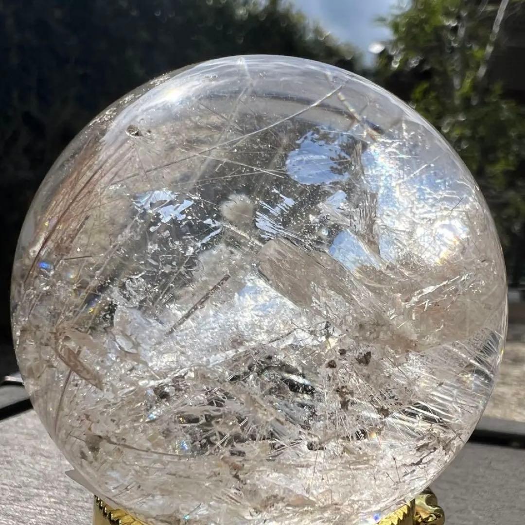 ‪☆超極の逸品‪☆超透明度と眩い煌き‪☆虹入り ルチルインクォーツ 丸玉 天然石