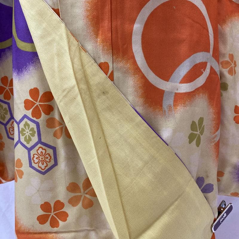 504ag48◎七五三 七歳 女児 アンティーク 総柄 桜 亀甲 着物&丸帯◎