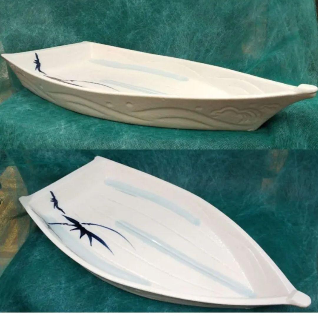 ２個　石焼き 志野　笹絵　舟形盛込鉢 活け造り　盛鉢　刺し身盛鉢　鮨　お正月