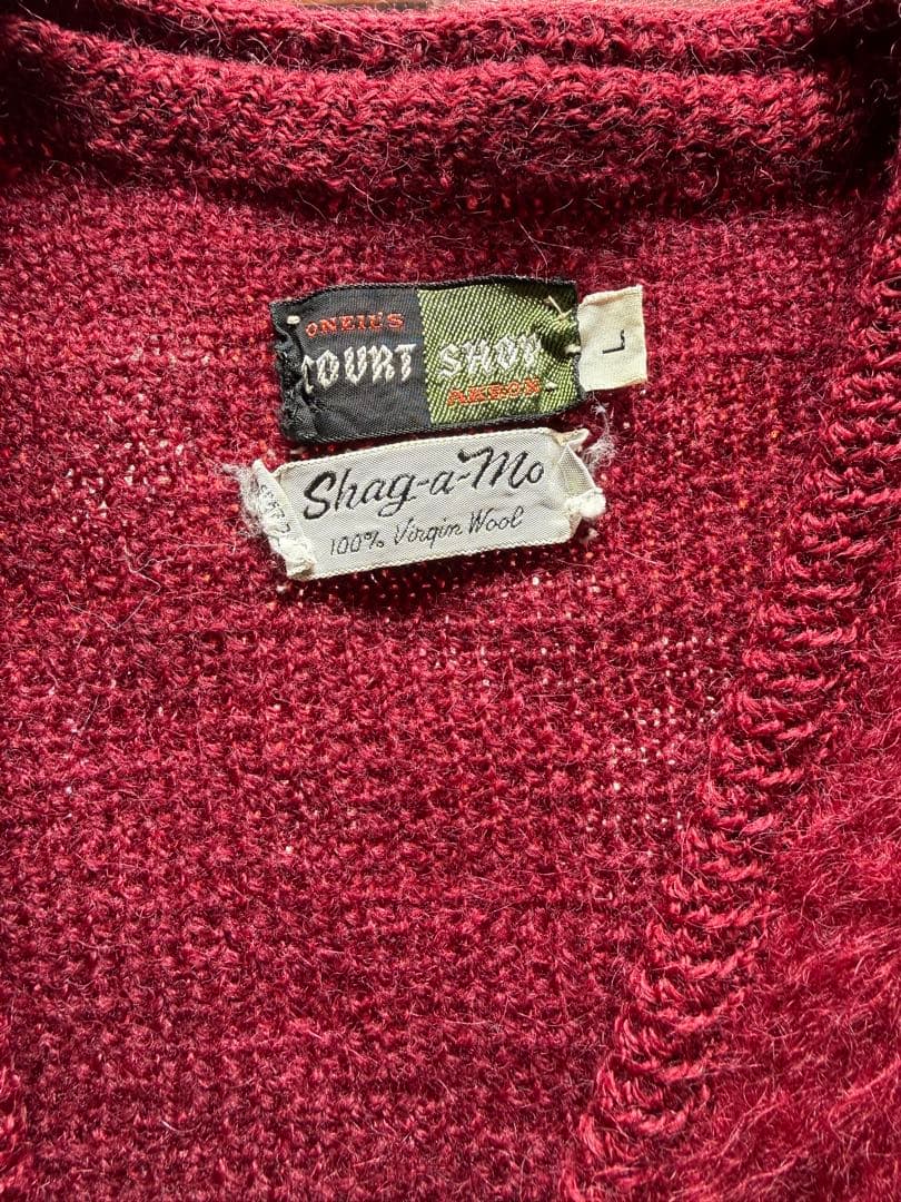 60s 【Shag-a-Mo】バーガンディ モヘア カーディガン 毛足長