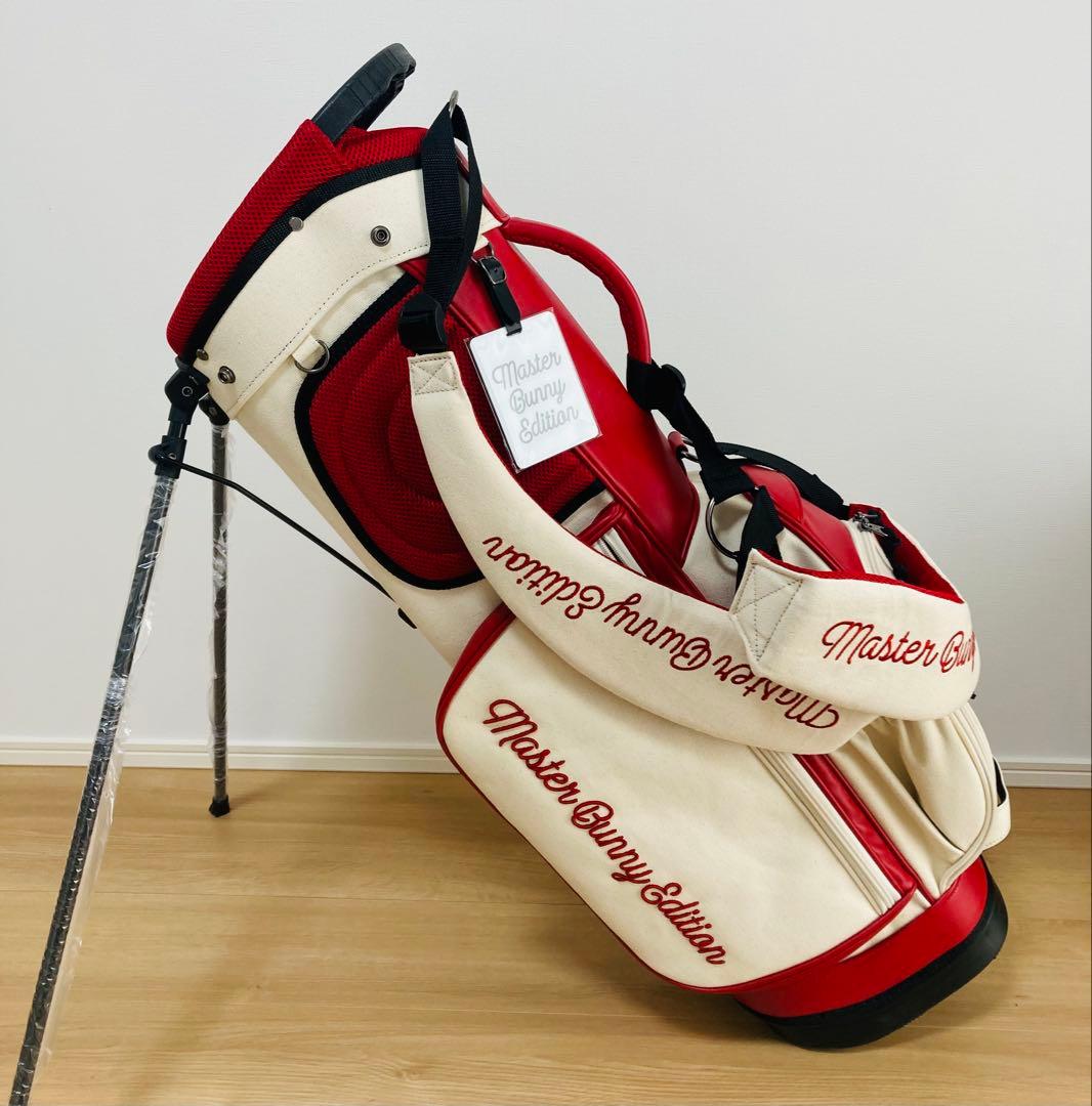 新品 パーリーゲイツ マスターバニー 帆布×合皮 スタンド式キャディバッグ 赤