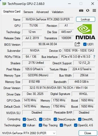 グラフィックボード・グラボ・ビデオカード NVIDIA Geforce RTX2060SUPER 8GB