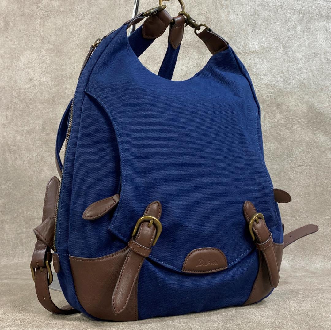 【極美品】 Dakota ダコタ 帆布 ＆ 牛革 リュックサック ネイビー